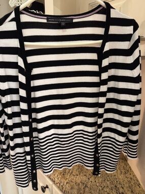 White House Black Market Black & White Striped Sweater Set